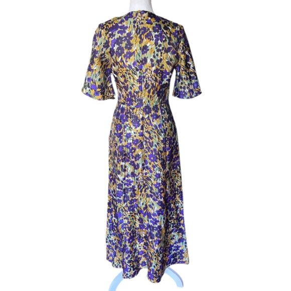 J.McLaughlin Silk Blend Midi Dress Size 0 Purple Floral Abstract Short Sleeve - Picture 3 of 9